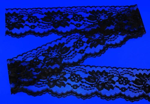 BLACK~3 Inch Wide Floral Flat Lace Trim~By 10 Yards