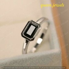 14K White Gold Over 1.25CT Emerald Cut Lab-Created Black Onyx Engagement Ring