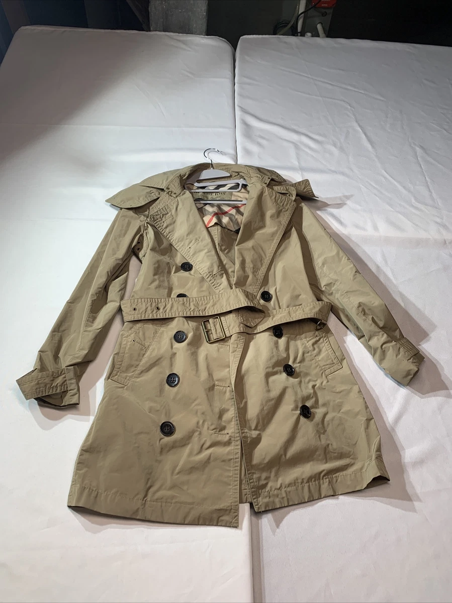 Burberry London England Tan Trench Rain Coat Belt Hood US 4 | eBay