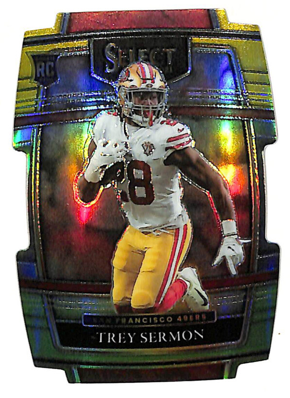 2021 Panini Select #68 Trey Sermon yellow green die cut rookie card 49ers