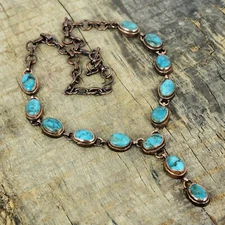 Valentines Sale Tibetan Turquoise Stone Chain Wife Electroformed Necklace Copper