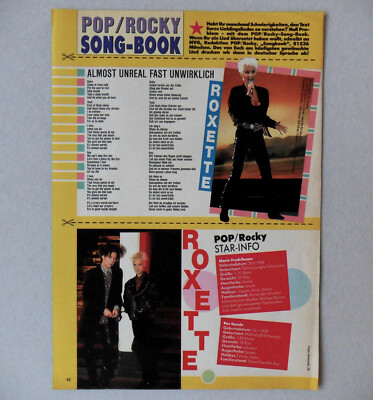 Roxette _ Almost Unreal Pop Rocky Songbook ...zum Sammeln! 90er Jahre #