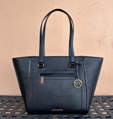 Michael Kors Carine Large Front Zip Pocket Shoulder Tote Leather
