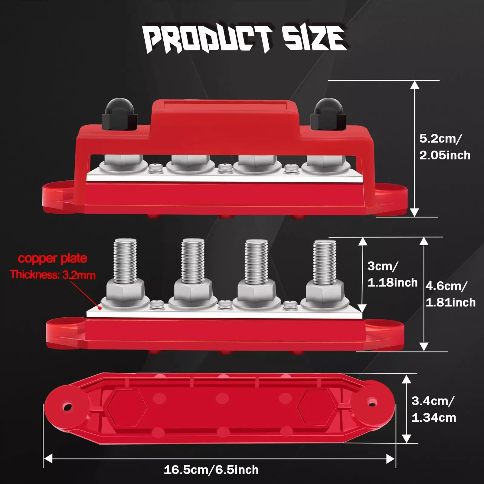 250A Bus Bar 12V Marine 3/8" Power Distribution Block Automotive Busbar Termi...