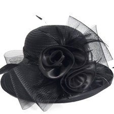 VECRY Womens Tea Party Church Baptism Wedding Derby Dressy Hat Medium Black
