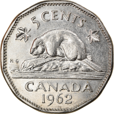 Canadian Coin Canada 5 Cents | Queen Elizabeth II | Beaver | 1955