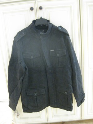 Marc Ecko Cut Sew Coat Wool Blend Jacket Men's L Zip Button Gray Black