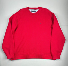 Tommy Hilfiger Tight Knit Sweater Men's XL Red Classic Ribbed Crew Neck