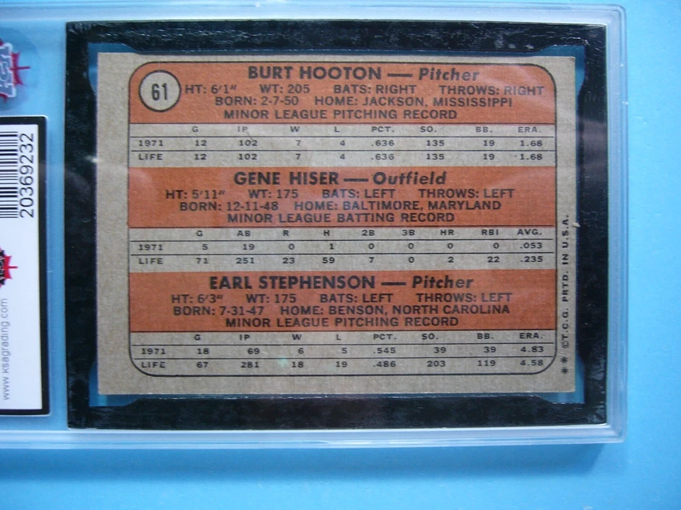 1972 TOPPS MLB BASEBALL CARD #61 HOOTON GENE HISER STEPHENSON ROOKIE KSA 7 GL - Image 4 of 4