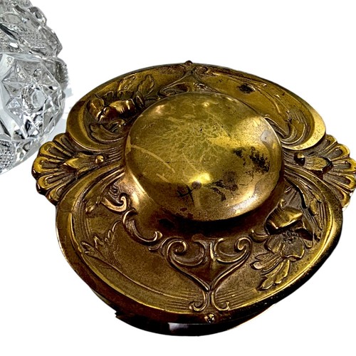 Antik Jugendstil Kristallglas & vergoldetes Kupfer Deckel Kommode Gefäß passendes Paar 4,5" - Bild 8 von 8