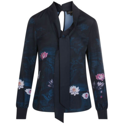 TED BAKER Wonderland lily floral print pussy bow scarf tie blouse top work 5 16