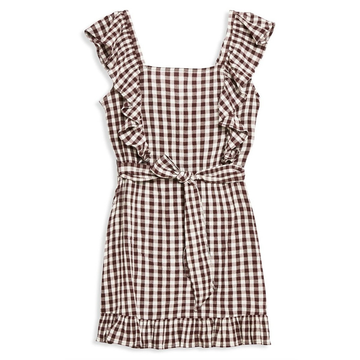 topshop brown gingham ruffle mini dress Brown Gingham Shirred Martha Mini Dress