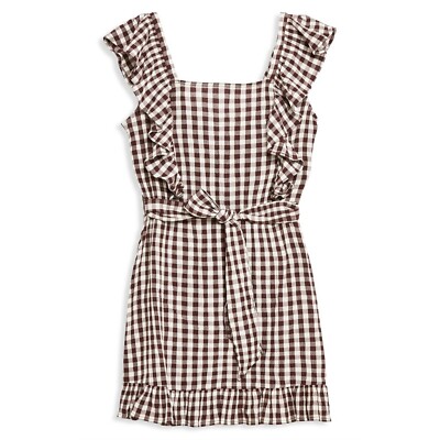 topshop brown gingham ruffle mini dress Women's Minidress Tie Waist Size 8 Size:6-9m season looks and relaxed chicmi march 25 SOLERSUN Women's Scarf Print
