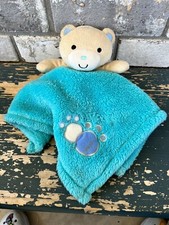 Baby Gear Bear Turquoise Paw Prints Baby Blanket Lovey Soother Security B1