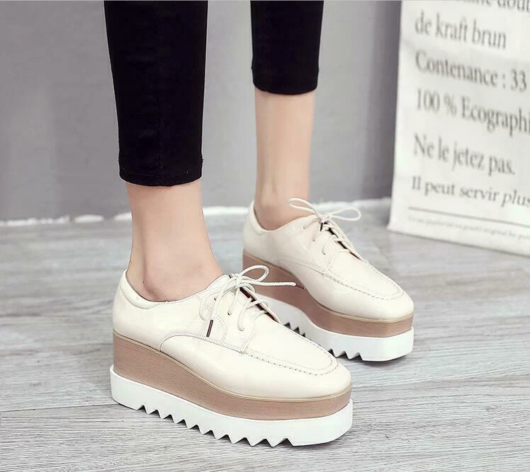 Mujer Moda Juvenil Con cordones Plataforma Informal Tenis Creepers Cuña Tacón Zapatos Foto 2 de 4