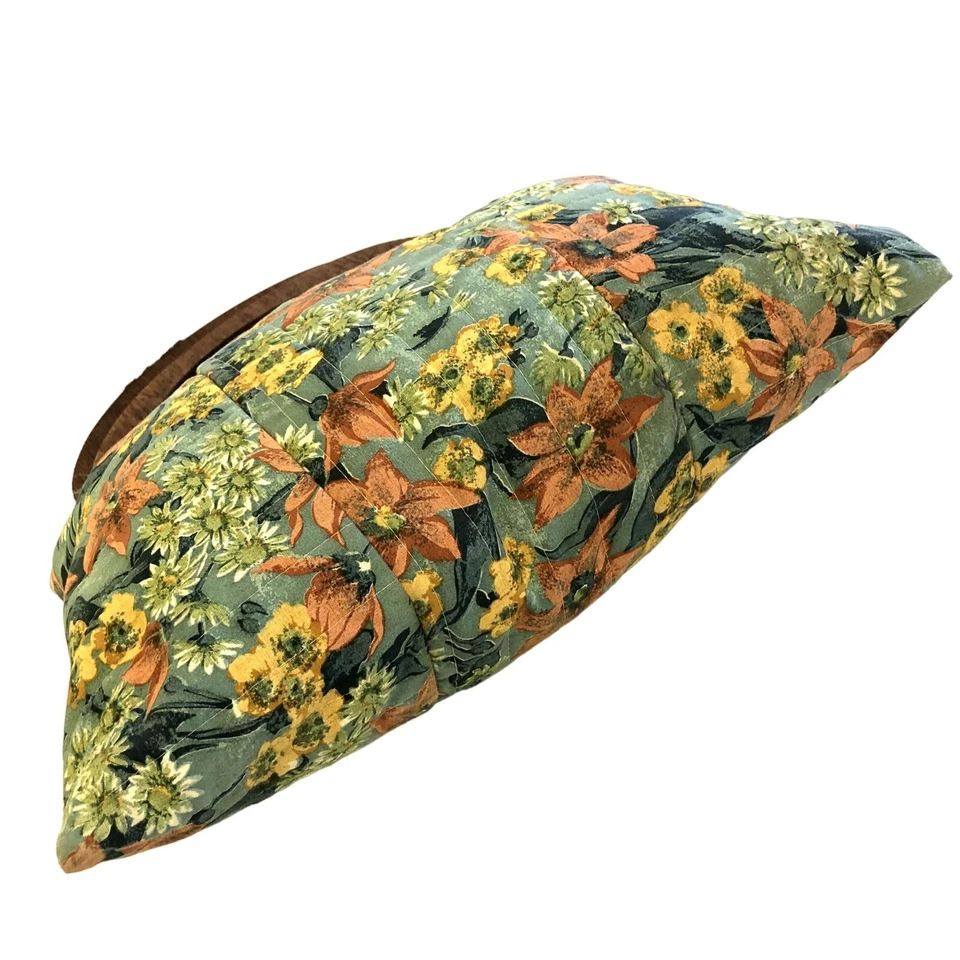 Vtg 80's Quilted FLORAL Wood Handle Handbag KNITTING Purse MoD Hippie Satchel - Image 3 of 4