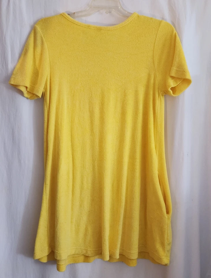 Mod Vintage Terrycloth Playa Cubrimiento Grande Bolsillo Amarillo Años 60 Años 70 Foto 2 de 4