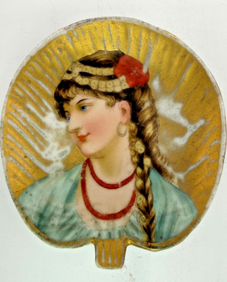 Antique Victorian Lady Portrait Porcelain 2.5'' Pin Dish, Gilded Trinket D E P