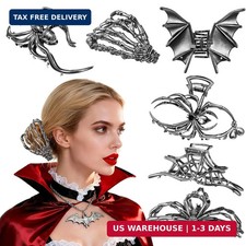 6 Pcs Metal Spider Hair Claw Clips Set, Black Spider Web Skeleton Hand Skull Bat