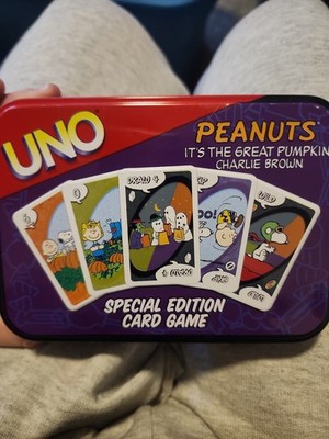 UNO It's The Great Pumpkin Charlie Brown Peanuts Card Game 2006 Sababa Tin 100%