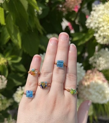 Floral Blown Glass Wire Wrapped Rings!
