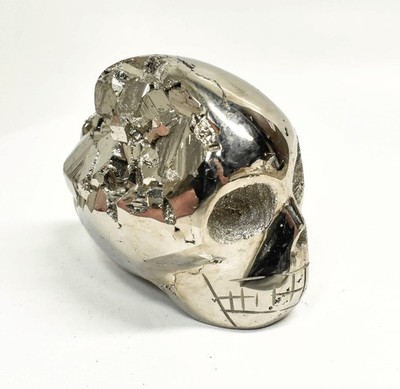 2.91'' Polished PYRITE SKULL CARVING Huanzala mine, Peru T538