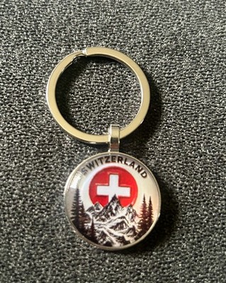 Switzerland Schlüsselanhänger rund Souvenir Swiss, Schweiz / Alpen / Alps silber