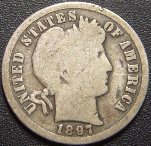 1897 Barber Dime - Full Rims and All Major Details Are Distinctly Outlined