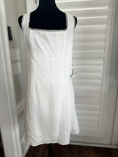 NWT ADRIANNA PAPELL IVORY SCALLOP SCUBA SQUARE NECK MINI DRESS SIZE 8