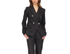 Michael Kors Women NWT Metallic Pinstripe Cutaway Blazer Black Size 12 250 SALE