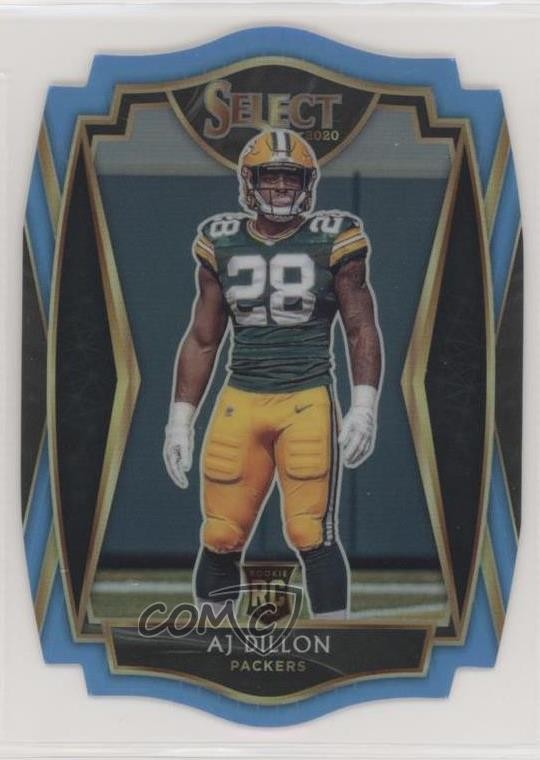 2020 Select Premier Level Light Blue Prizm Die-Cut AJ Dillon #165 Rookie RC fm0