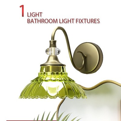 1-Light Green Crystal Bathroom Light, Copper Vanity Wall Lamp