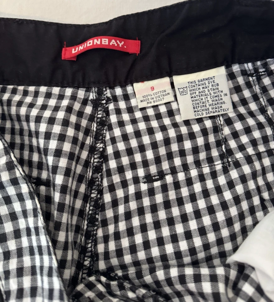 Pantalones Cortos Unionbay Bermudas Grunge Y2K Negro Blanco Cuadros Informales Talla 9 Foto 4 de 4