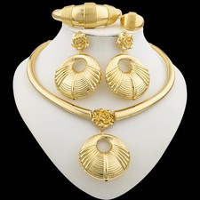 18k Gold Plated Jewelry Set for Women Hoop Earrings and Pendant Set Weddings