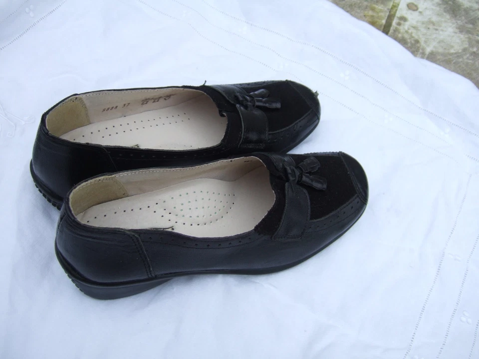 mocassin femme noir en cuir et daim taille 37 marque PEDICONFORT - Photo 3/4