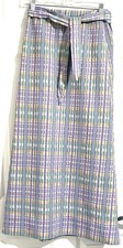 Vintage 1960s 70s Maxi Skirt Size S Purple Green Plaid Stretchy Handmade Hippie