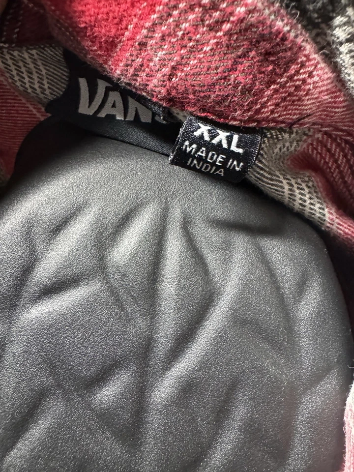 Camisa con botones XXL roja de franela a cuadros manga larga Vans para hombre Foto 3 de 4