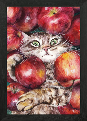 Apfel Katze gerahmtes Wandbild Poster Leinwandbild Bild