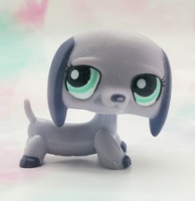 Littlest Pet Shop Authentic  1367 Gray Purple Dachshund Teal Eyes Blemished