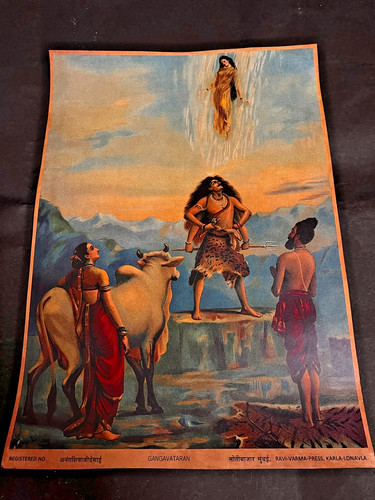 Vintage Ravi Varma Press Lithograph Print Hindu God Gangavataran Rare Colle