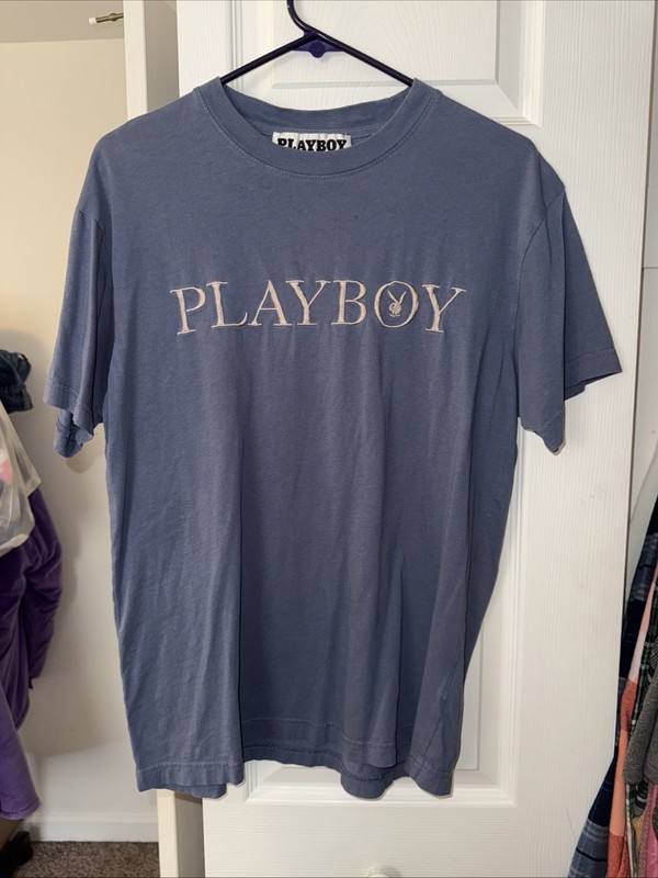 Playboy by PacSun Men’s T-Shirt House Logo Tee Blue S/S Crew Neck Size S