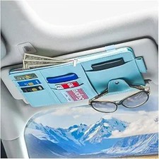 Car Sun Visor Organizer, Leather Storage Pocket Sun Visor Pouch with Zipper Blue