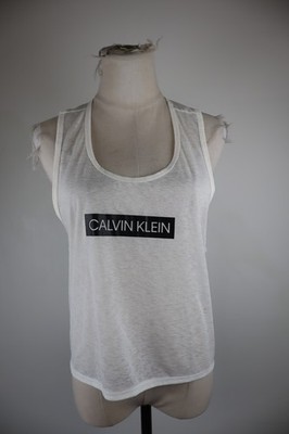 CALVIN KLEIN Damen Canotta Top Leicht Basic Vintage Weiß Regular L