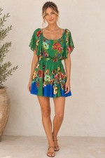 Farm Rio Floral Mini Dress Size Medium In Green Vacation Resort Open Back Flirty