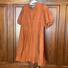Universal Thread Puff Short Sleeve 100 Cotton Ruffle Mini Dress Burnt Orange S