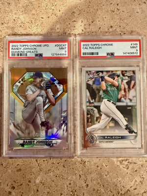 Topps 2022 Topps Chrome 2-Card Lot PSA 9 Randy Johnson DGC-47 + Cal Raleigh #149