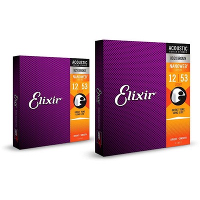 Elixir 8020 Bronze Acoustic Guitar Strings wNANOWEB Light (.012.053) 2Pack
