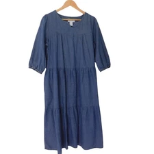 NEW Womens Dress Midi Patio Tiered Muumuu Kaftan Sz Small Denim