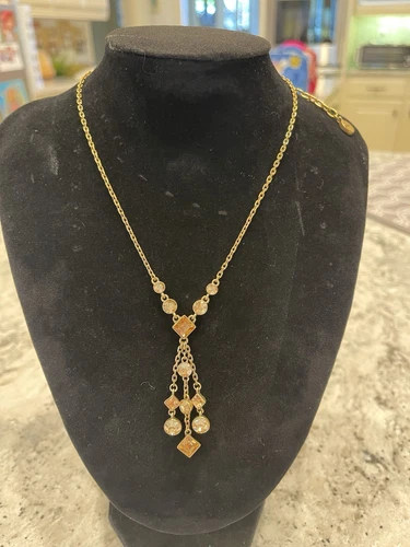 GIVENCHY Collana Lariat Cristallo Tono Oro 18” Chiusura Insolita Firmata