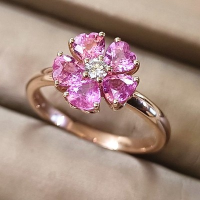 Natural PINK SAPPHIRE Heart Cut Flower Ring in 18kt PINK Gold and Diamond